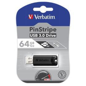64GB USB Flash 3.0 PinStripe Bk VERBATIM