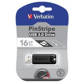 16GB USB Flash 3.0 PinStripe Bk VERBATIM
