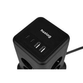 15W 8x z.2xUSB-C,2xUSB,1.4m černá HUSLOG