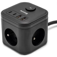 15W 3x z.2xUSB-C,2xUSB,1.4m černá HUSLOG