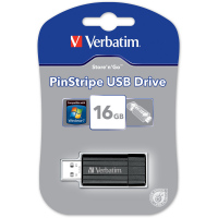 16GB USB Flash 2.0 PinStripe Bk VERBATIM